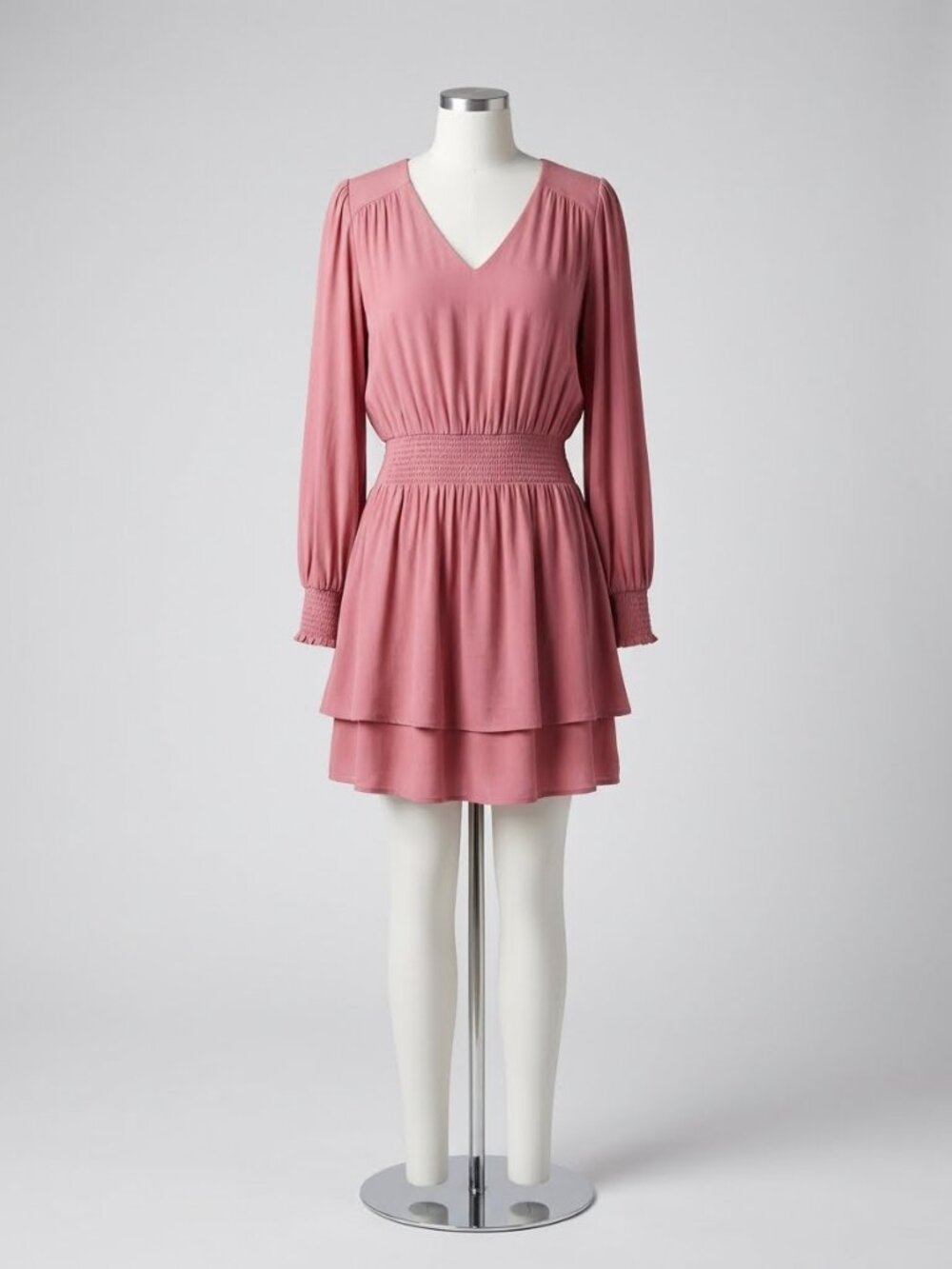 Evereve Shiloh Satin‎ Long Sleeve Mini Dress Womens Size L Dusty Rose